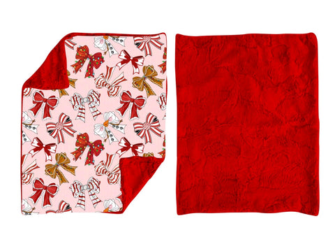 US Warehouse BL0203 Christmas Bows Red Plush Baby Newborn Blanket