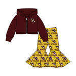 MOQ 8 pcs Custom Style Yellow Wolves 2 pcs Girl's Coat set
