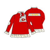 MOQ 8 pcs Custom Style CHIEFS Print Pullover Ziper Shirt Top Girl