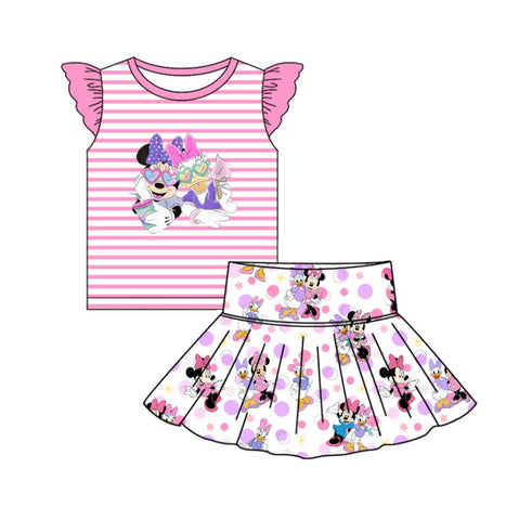 MOQ 8 pcs each style Custom Style Cartoon Pink Girls Skirt Set