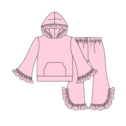 MOQ 5 pcs each style Custom Style Solid Color Ruffles Pink Girls Set