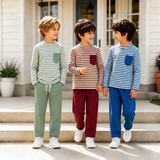 MOQ 5 pcs Custom Style Solid Color Stripe Colorful Boys Set
