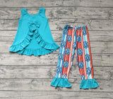 GSPO0665 Turquoise Stripe Girl's Set