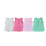 Preorder MOQ 5 pcs Each Style Solid Color Cotton Ruffles Cute Kids Girls Shirt