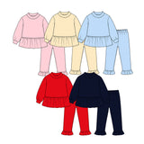 Preorder MOQ 5 pcs Each Color Solid Color Cotton Ruffles Girls Set-2026.8.21