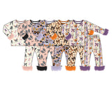 Preorder MOQ 5 Pcs Each Style Halloween Pumpkin Bows Feather Girls Pajamas Outfits