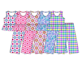 Preorder MOQ 5 Pcs Each Style Summer Colorful Flower Plaid Girls Outfits