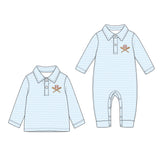 Preorder MOQ 5 pcs Each Style Baseball Print Light Blue Stripe Polo Kids Matching Clothes