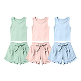 Preorder MOQ 5 Pcs Each Style Solid Color Scallop Edge Cotton Girls Shorts Outfits