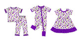 Preorder MOQ 5 pcs Each Style Mardi Gras Leopard Purple Kids Matching Clothes