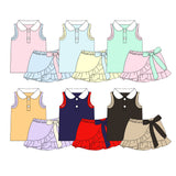 Preorder MOQ 5 pcs Each Style Colorful Solid Color Bows Girls Skorts Set