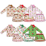 Preorder MOQ 5 pcs Each Style Christmas Green Animals Pullover Girls Skorts Set
