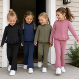 Preorder MOQ 5 pcs Each Color Solid Color Yoga Girls Coat Flared Pants Set