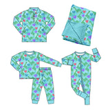 Preorder MOQ 5 pcs Each Style Valentine's Day Love Dinosaur Blue Green Kids Matching Clothes