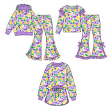 Preorder MOQ 5 pcs Each Style Mardi Gras Camo Ruffles Kids Matching Clothes