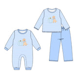 Preorder MOQ 5 Pcs Each Style Fall Pumpkin Dog Blue Stripe Kids Boys Clothes