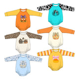 Preorder MOQ 5 pcs Each Style Thankful Pumpkin Bows Baby Bubble Romper