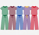 Preorder MOQ 5 pcs Each Style Solid Colorful Stripe Kids Matching Clothes