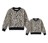 Preorder MOQ 5 pcs Each Style Beige & Black Zebra Print Pullover Mommy and Me Matching Clothes