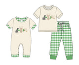 Preorder MOQ 5 pcs Each Style Saint Patrick Leaves Duck Puppy Deer Green Plaid Kids Matching Clothes