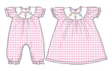 Preorder MOQ 5 pcs Each Style Easter Smocked Bows Cross Plaid Kids Matching Clothes