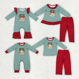 Christmas Embroidery Puppy Antlers Stripe Red Kids Sibling Matching Clothes