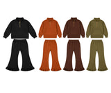 Preorder MOQ 5 Pcs Each Solid Color Sweatshirt Pullover Girls Flared Set