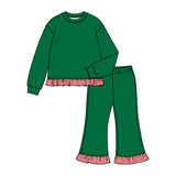 MOQ 5 pcs Each Custom Style Christmas Solid Color Stripe Girls Set