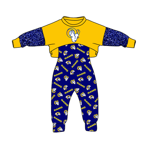 MOQ 8 PCS Custom style RAMS Jumpsuit 2 pcs Girl's set
