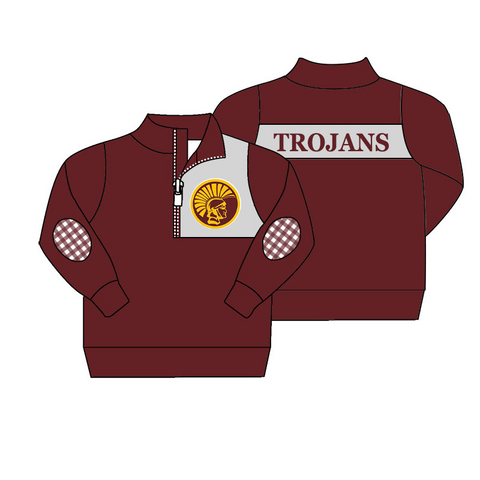 MOQ 8 pcs Custom Style TROJANS  Pullover Ziper Shirt Top Boy