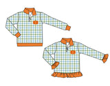 Preorder MOQ 5 pcs Pumpkin Plaid Kids Sibling Zipper Pullover