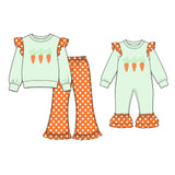 Preorder MOQ 5 pcs Each Style Easter Carrots Dots Print Ruffles Kids Matching Clothes