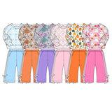 Preorder MOQ 5 Pcs Each Style Fall Flower Pumpkin Bows Stripe Girls Outfits