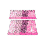 Preorder MOQ 5 pcs Each Style Camo Leopard Leaves Pink Ruffles Kids Matching Clothes