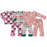 Preorder MOQ 5 Pcs Each Style Christmas Santa Bows Feather Girls Pajamas Outfits