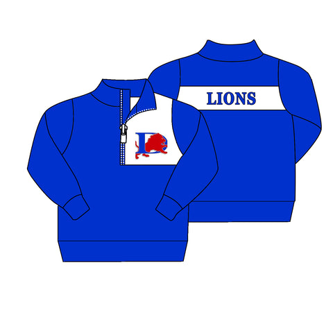 MOQ 8 pcs Custom Style LIONS Blue Pullover Ziper Shirt Top Boy