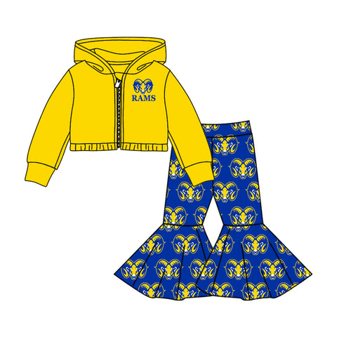 MOQ 8 pcs Custom Style Yellow Rams 2 pcs Girl's Coat set