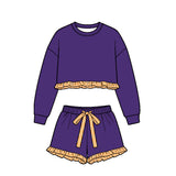 MOQ 5 pcs Each Custom Style Christmas Solid Color Stripe Girls Set