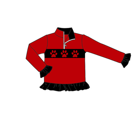 MOQ 8 pcs Custom Style Football Team Red Pullover Ziper Shirt Top Girl