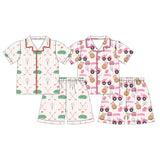 Preorder MOQ 5 pcs Each Style Golf Print Girls Shorts Pajamas Sets Kids Matching Clothes