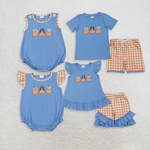 Embroidery Pumpkin Dog Kids Sibling Matching Clothes