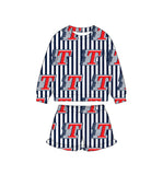 MOQ 5 pcs Custom Style Team Mascot Stripe Kids Girls Shorts Set