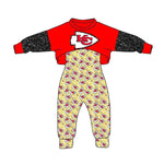MOQ 8 PCS Custom style KC Red Jumpsuit 2 pcs Girl's set