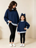 Preorder MOQ 5 pcs Each Thick Sweatshirts Dark Blue Mommy And Me Clothes