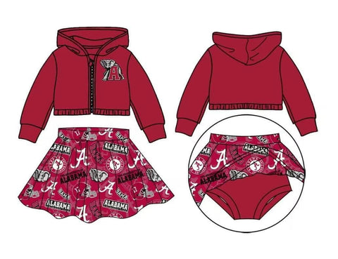 MOQ 3 pcs Custom Style ALABAMA University Football Sports Team Hoodie Girl Skirt Set