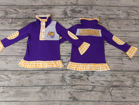 MOQ 8 pcs Custom Style LOUISIANA Print Pullover Ziper Shirt Top Girl