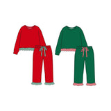 Preorder MOQ 5 pcs Each Color Stripe Ruffles Christmas Girls Set-2026.8.21