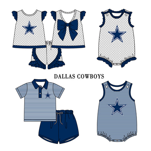MOQ 8 Pcs Each Style Custom Style University team Print Dallas COWBOYS Matching Kids Clothing
