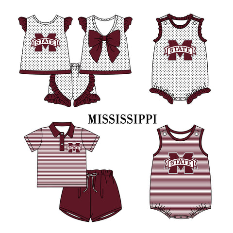 MOQ 8 Pcs Each Style Custom Style University team Print Mississippi Matching Kids Clothing