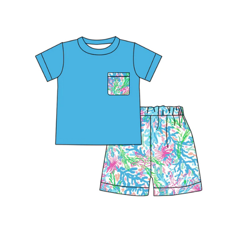 Deadline 03.10 Custom Style No MOQ Lilly Blue Boy Kids Shorts Set